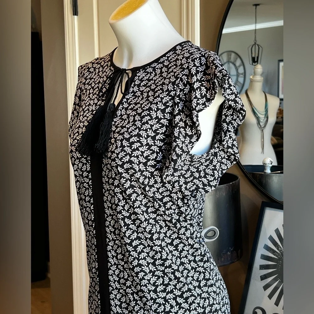 MICHAEL KORS Black & White Print Stretch Dress Size Medium